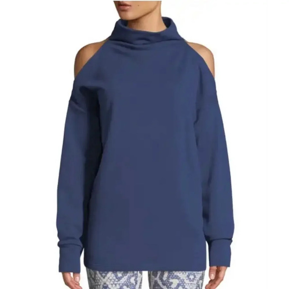 Varley Keystone Navy Mock Funnel Neck Cold Shoulder Pullover - Picture 1 of 9